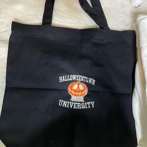Halloween town university embroidered tote bag